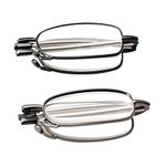 SOOLALA Metal Aolly Frame Folding Magnifying Compact Reading Glasses Reader w/Case, GunBlack, 1.5D