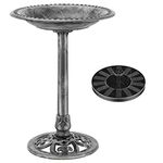 VIVOHOME Polyresin Antique Outdoor Grey Garden Bird Bath and Solar Powered Round Pond Fountain Combo Set