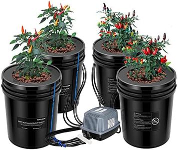 VIVOSUN DWC Hydroponics Grow System with Top Drip Kit, 5-Gallon Deep Water Culture, Recirculating Drip Garden System with Multi-Purpose Air Hose, Air Pump, and Air Stone (4 Buckets + Top Drip Kit)