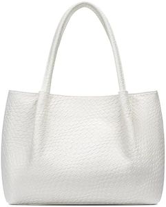 KKXIU Tote Bag for Women Vegan Leather Shoulder Purse Trendy Soft Travel Bag - White