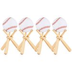 VIDELLY 4 Pieces Wooden Baseball Stand Display Holder with Mini Baseball Bats and Wooden Circles Wooden Bat Baseball Stand Wooden Base Ball Stand for Baseball Players Fans