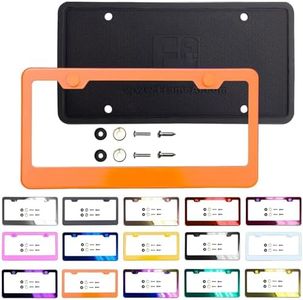 T304 Stainless Steel License Plate Frame Solar Orange Powder Coated Universal Fit Aluminum Screw On Cap Cover, Rust Proof Weather Proof Stainless Steel Screws Silicone Back Guard (Qty: 1 Frame)