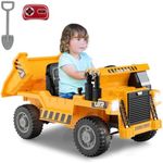 Costzon Kids Ride on Dump Truck, 12V Ride on Car w/Remote Control, Electric Dump Bed, Shovel, Treaded Wheels, Music, Story, MP3 & USB, Soft Start, 2 Speeds, Construction Vehicle for Kids (Yellow)