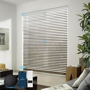 ZSTARR Motorized Shangri-La Shades Blackout Shangri-La Window Roller Shades Compatible with Alexa Google Remote Control Rechargeable Smart Shangri-La Blackout Blinds Customized Size (Brown)