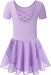 DANSHOW Girls Team Basic Short Sleeve Dance Ballet Leotard with Skirt Dress,Crisscross Back(2140-S-09)