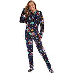 Cicilin Womens Hooded Footed Onesie Pyjamas Zip Fleece Jumpsuit Adult One Piece Pajamas Warm Loungewear Nightwear with Detachable Foot Socks EXXL