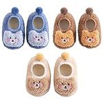 FedMois 3 Pairs Baby Boys Girls Non-Skid Indoor Fuzzy Slipper Shoes Socks Winter Warm, Blue, Brown and Beige, 6-12 Months