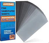 Aucenix 26PCS Sandpaper, 120 to 2500 Mixed Grits Assorted Sanding Paper Pack for Wood, Fine & Coarse Wet & Dry Waterproof Abrasive Paper Sheets for Walls, Metal Plastic, Furniture Finishing, Polishing