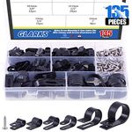 Glarks 135Pcs 6 Sizes 1/4''-1'' Black Nylon Screw Mounting R-Type Cable Clip Wire Clamp with 132Pcs Screws for Wire, Cable, Conduit and Cable Conduit Kit (Black)