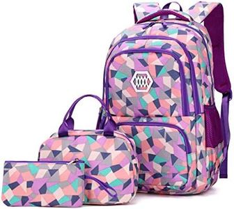 3Pcs Geometric Prints Primary School Student Satchel Backpack Elementary Boys Book Bag School Rucksack for Kids with Lunch Bag Pencil Case