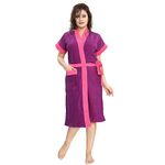 Poorak bathrobes terry cotton free size bathrobe for women, bathsuit fit up to 42 inches chest size ladies - Pink Belt Purple bathrobe