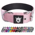 TSPRO Tactical Dog Collar 1.5 inch Wide Dog Collar Military Grade Strong Dog Collar Thick Dog Collar Heavy Duty Metal Buckle Dog Collar(Pink-M)