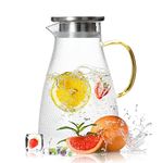 Water Jug, Enocos 2L Glass Jug with Lid, Apply to Heated or Refrigerated, Easy Clean, Glass Pitcher for Juice, Tea, Milk, Coffee, Hot/Cold Beverages