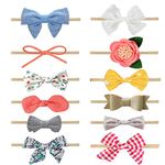 MEISO Headbands and Bows for Baby Girl, 12 Pcs Baby Bow Headbands, Hair Accessories for Newborn Infant Gift, Bows on Nylon Headband for Newborn, Infant, Toddler, Preemie