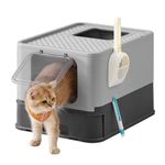 Feandrea Hidden Cat Litter Box, Cat Litter Tray with Hood, Slide-Out Tray, Scoop, Brush, Spacious for Large Cats, Max. Load 15 kg, Anti-Tracking, Anti-Leaking, Charcoal Grey and Dove Grey PPT001B01