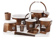 Liza Jumbo Bathroom Set Combo - 12 Pcs. (Bucket, Tub, Dustbin, Stool, Mug, Soap Case) 22 L Plastic Bucket (Brown)