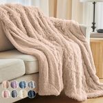 The Connecticut Home Co Throw Blanket for Couch, Soft Luxury Home Decor Shag and Sherpa, 70x60, Cozy Warm Throws for Bed, Gift for Women, Bedding Accent Blankets for Sofa Beds Chair, Beige