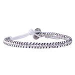 KELITCH Rope Bracelets Leather Friendship for Women Silver Plated Metal Nugget Bead White Leather Wrap Bracelet