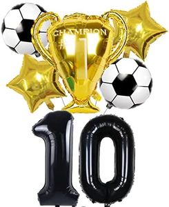 Conruich Juego globos fútbol, decoración cumpleaños para niños de 10 años, globos gigantes negros con números 10, temática fútbol del 10 años, globos decorativos para fiesta de cumpleaños para niños