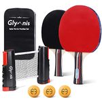 Glymnis Table Tennis Set Portable Ping Pong Set with Retractable Table Tennis Net, Table Tennis Bats, 3-Star Ping Pong Balls & Storage Bag, Premium All-in-One Kit for Any Table