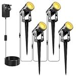 NATPOW Garden Lights Mains Powered, 12W LED Outdoor Landscape Spotlights 4Pack with Adapter, IP65 Waterproof 5V LED Lighting for Garden, Lawn, Pathway, Yard(Warm White 3000K)