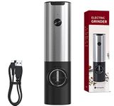 TIMAXSUN USB Rechargeable Electric Pepper Grinder Mills, Salt and Pepper Grinder with Ceramic Grind and LED Light, Adjustable Coarseness, Stainless Steel Body, One Hand Operation