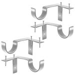 4 Pack Curtain Rod Bracket No Drill Curtain Rod Holder Heavy Duty Curtain Rod Hooks for 1 to 1 1/5 inch Drapes Rod, Curtain Rod Hangers Bracket Tap Right Into Window Frame, Silver