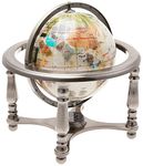 Unique Art 10-Inch Tall Pearl Swirl Ocean Gemstone World Globe with 4 Leg Silver Stand