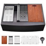 Bokaiya 33 Inch Black Farmhouse Apron Workstation Single Bowl 16 Gauge Deep Stainless Steel Kitchen Sink