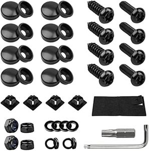 License Plate Screws Kits, Black Anti Theft Mounting Hardware for Car Tag Plate Frames Covers, M6 (1/4") Tamper Proof Screws, Fastener Nut, Caps Cover for Front Rear Frame Holder Mounting