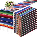 Tegeme 12 Pcs Mexican Serape Table Runner Party Blanket Colorful Striped Fringe Cotton Decoration for Cinco De Mayo Fiesta Wedding 14 x 84 Inch (Elegant Style)