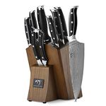 NANFANG BROTHERS 9 Pieces Kitchen Knife Set Sharpening for Chef's Knife Set with Block, Damascus Professional Knife Damascus Steel Knife for Kitchen Knife with Sharpener and Scissors