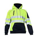 AAIF RETAILS® Mens Hi Vis Hoodie Sweatshirt Safety Security Workwear Reflective Tape Tops Warm Fleece Jumper Two Tone Zipper Pullover (Yellow Small)