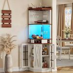 DWVO Corner Bar Cabinet with Glass Door & LED Lights 6-Tiers Liquor Cabinet Bar for Home Kitchen, Dining Room, Living Room, White