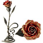 Red Iron Rose with Metal Stand - 6th Aniiversary Flower for Her - Hand Forged Long-Lasting Home Decor Figurine