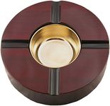 Quality Importers Trading 4 Cigar Wooden Ashtray, Large Brass Bowl, Cherry Wood Finish