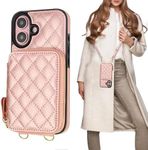 Bocasal Crossbody Wallet Case for iPhone 16, RFID Blocking PU Leather Zipper Handbag Purse Flip Cover, Kickstand Folio Case with Card Slots Holder Wrist Strap Lanyard 5G 6.1 Inch (Rose Gold)