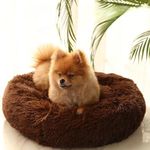 ZEXSAZONE Round Donut Pet Bed for Cats and Puppies Dogs, Cozy and Plush, Raised Bedside Support, Both Sides Use Like 2 in One, Washable, Sizes for Small, Medium, and Large Pets. (Small, Coffee)