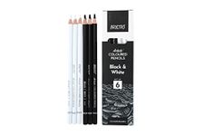 BRUSTRO Artists Coloured Pencils | Black & White | Set of 6 (3 Whites and 3 Blacks) | Ideal for Students and Adults, Color, Sketching, Shading, Drawing, Blending, Mandala Art, School, Office Use