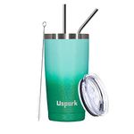 UsparkMC 550ml Tumbler Stainless Steel with Lid and Straw,Double Wall Vacuum Insulated Coffee Travel Mug for Hot & Cold,Reusable Cup,BPA Free,Green