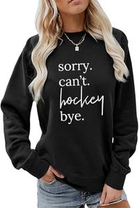 BEJUYOE Sorry Can't Hockey Bye Sweatshirt Womens Casual Long Sleeve Crew Neck Pullovers Funny Letter Graphic Loose Fall Tops Black