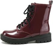 Soda FIRM - Lug Sole Combat Ankle Bootie Lace up w/Side Zipper, Burgundy Patent, 10