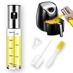 Errday Oil Spray Bottle - Refillable Oil Dispenser Sprayer for Cooking Oil, Vinegar, Water, Lemon Juice - Food-Grade Glass, Stainless-Steel Screw Cap - Includes Cleaning Brushes, Funnel - 100ml