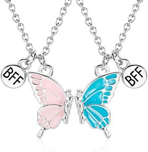 Hifot 2 Piezas Collares de la Amistad, Collar Mariposa Cadena Plata Mujer, Collares de Mejores Amigas para 2 Niña Bff Regalos Personalizados Accesorios de Amistad Azul Rosa