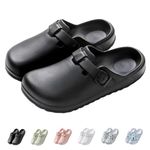 IDEINER Women Garden Clogs Shoes Men Slip on Mules Sandal Lightweight Nurse Kitchen Clogs Soft Bottom Adjustable Buckle Slippers Ladies Clogs in Print Design Walk Shoes Black Size UK 7.5