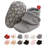 Baby Winter Warm Booties Newborn Boys Girls Soft Fleece Boots Non Slip Sole First Walker Shoes Unisex Infant Snow Slipper Socks 0-6 Months D Grey