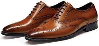 FRASOICUS Men’s Dress Shoes with Genuine Leather in Classic Brogue Elastic Band Oxford Formal Shoes for Men, Brown, 13