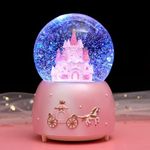 Musical Snow Globe Crystal Ball Castle Flying Snow Music Box Rotating Musical Box with Colorful LED Light Melody Musical Gift Artware Christmas New Year Birthday Gift For Kids Girls Adults Decoration