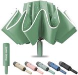 Damp away compact travel umbrella, portable reverse folding car umbrella, large windproof and waterproof inverted umbrella, automatic, 10 ribs, GREEN