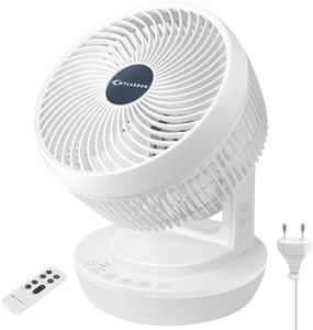 MYCARBON Leiser Ventilator mit Fernbedienung, 1800 m³/h ECO-Modus 3D Oszillation 4 Geschwindigkeiten 12 Stunden Timer, Turbo Tischventilator Luftumwälzung für 30 m² Büro Schlafzimmer Raumventilator